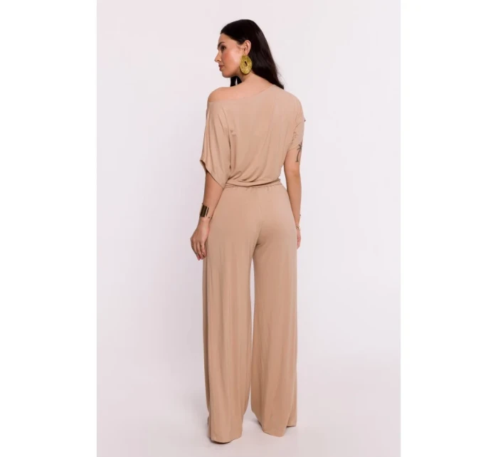 B287 Viskózový top s výstřihem na ramena - cappuccino