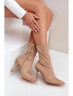 Materiálové Kotníkové Boty Na Jehlovém Podpatku Tmavě Béžové Amune Materiálové Kotníkové Boty Na Jehlovém Podpatku Tmavě Béžové Amune