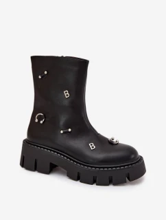 Dámské kotníkové boty Thavira na zip se zdobením – černé