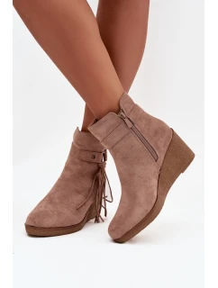 Dámské zateplené botky na platformě s třásněmi Olivarae – Béžové