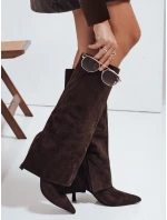 Dámské semišové kozačky s širokým svrškem hnědé FashionStreet ZY1043
