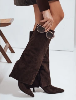 Dámské semišové kozačky s širokým svrškem hnědé FashionStreet ZY1043