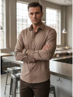 Pánská elegantní hladká béžová košile REGULAR FIT FashionStreet DX2686