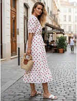 Dámské midi šaty s květinovým vzorem bílé FashionStreet EY2656 Dámské midi šaty s květinovým vzorem bílé FashionStreet EY2656