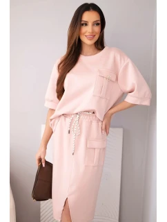 Dámský komplet s halenkou a midi sukní máslový tmavá pudrová růžová