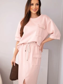 Dámský komplet s halenkou a midi sukní máslový tmavá pudrová růžová