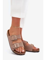 Dámské sandály se zlatými sponami a prošíváním khaki Lunera Dámské sandály se zlatými sponami a prošíváním khaki Lunera