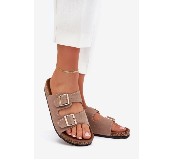 Dámské sandály se zlatými sponami a prošíváním khaki Lunera Dámské sandály se zlatými sponami a prošíváním khaki Lunera
