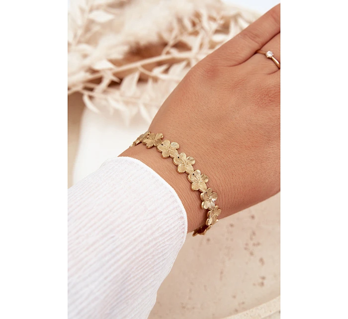 Dámský náramek ze nerezové oceli s květinami zlatá