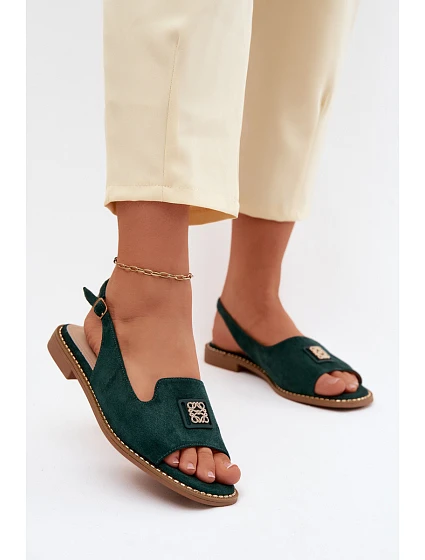 Dámské sandály na ploché podrážce s ozdobným detailem S.Barski KV61-6015 Zelené