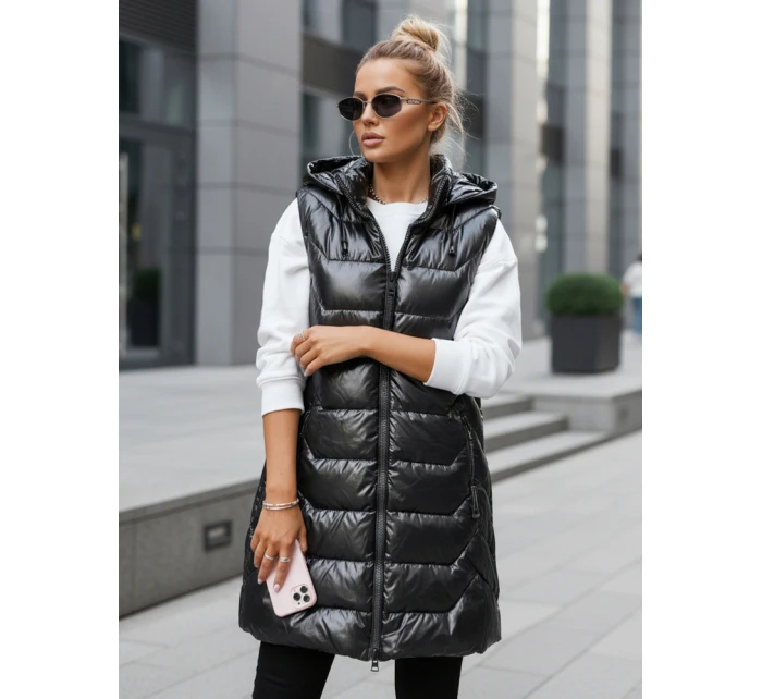 Dámská prošívaná vesta s kapucí tmavě šedá FashionStreet TY5338 Dámská prošívaná vesta s kapucí tmavě šedá FashionStreet TY5338