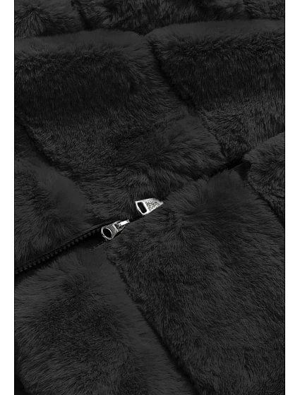 Černá kožešinová vesta s kapucí model 17836868 - S'WEST Černá kožešinová vesta s kapucí model 17836868 - S'WEST