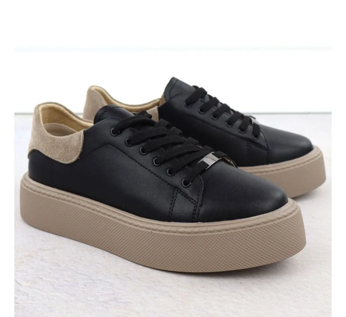 Dámské kožené sportovní polobotky na platformě černé Filippo DP6119