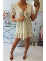 Šaty s vázaným výstřihem do V béžové barvy