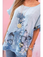 Dámská bavlněná košile s motýly a květinami modrý Dámská bavlněná košile s motýly a květinami modrý