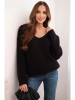 Dámský svetr s příměsí vlny s výstřihem do V švestkový Dámský svetr s příměsí vlny s výstřihem do V švestkový