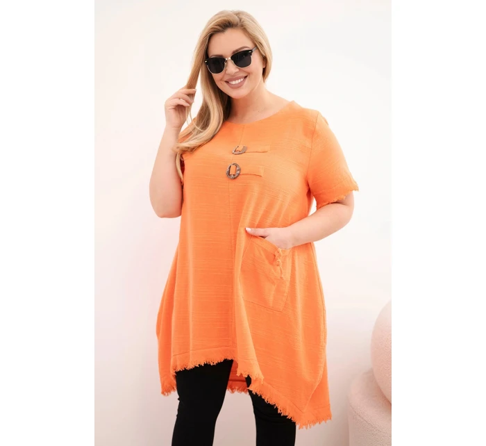 Dámské bavlněné šaty Plus Size s delším zadním dílem a kapsou oranžová