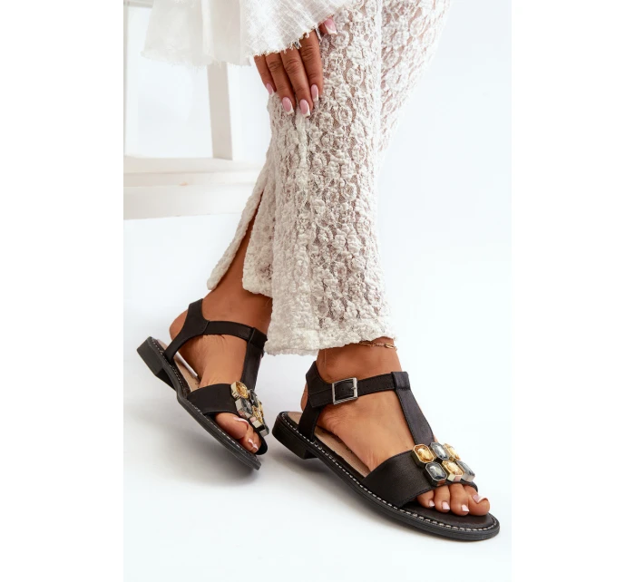 Elegantní Dámské Sandály S Ozdobnými  Černé model 21665206 - S.Barski