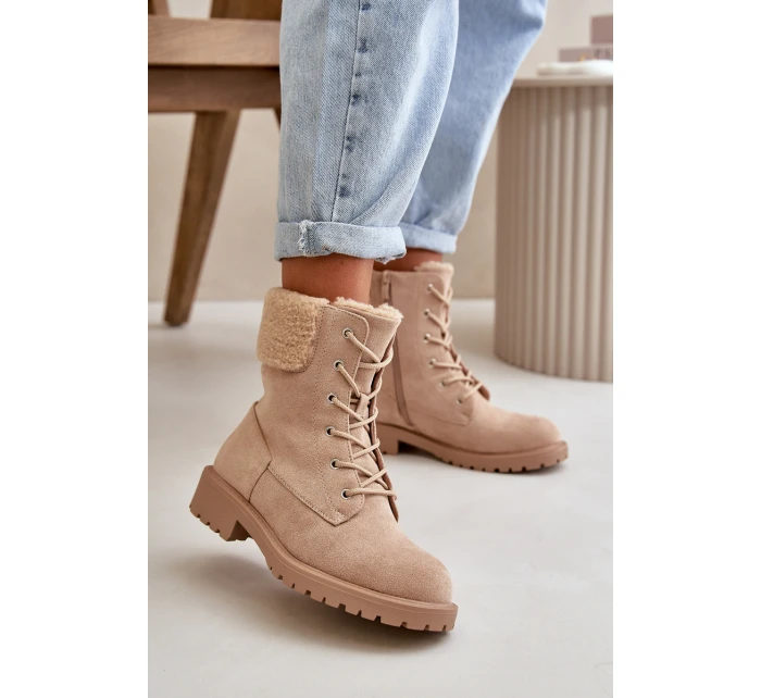 Dámské zateplené boty na zip Beige model 21667404 - Boto Dámské zateplené boty na zip Beige model 21667404 - Boto