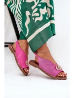 Dámské Sandály S Dekorací Na Plochém Podpatku Eko Sametové Růžové model 21685735 - Boto