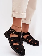 Dámské Římské Sandály Černé Janessa se Zlatým Přezkou