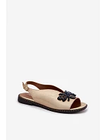 Třpytivé dámské sandály s ozdobou Ploché zlaté Russona