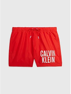 Pánské střední plavecké šortky se stahovací šňůrkou KM0KM00794 XNE červená - Calvin Klein