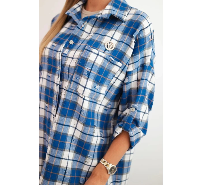 Dámská kostkovaná bavlněná košile s efektem obnošení chabrová Dámská kostkovaná bavlněná košile s efektem obnošení chabrová