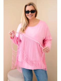 Dámská bavlněná blůza Plus Size s třásněmi světle růžová