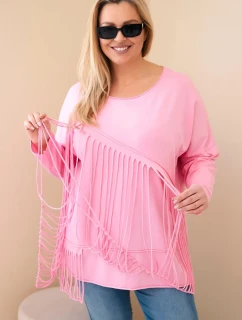 Dámská bavlněná blůza Plus Size s třásněmi světle růžová