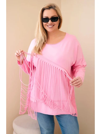 Dámská bavlněná blůza Plus Size s třásněmi světle růžová