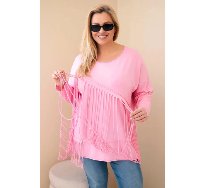 Dámská bavlněná blůza Plus Size s třásněmi světle růžová