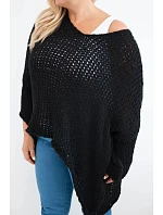 Dámský svetr oversized krajkový s výstřihem do V a delším model 22293710 černý - K-Fashion