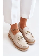 Zazoo 20174 Kožené Elegantní Polobotky Dámské Na Plochém Podpatku Béžové