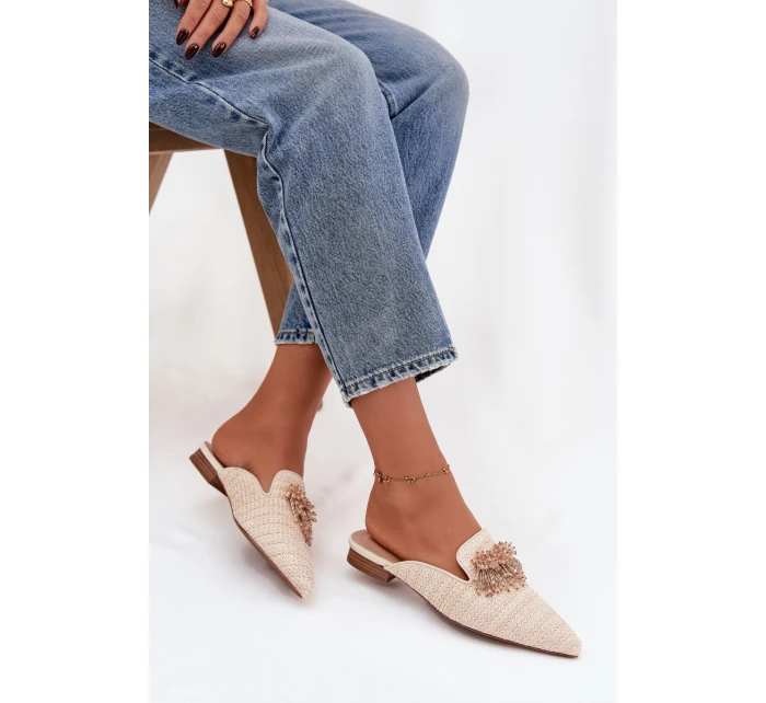 Dámské pantofle s ozdobou – béžové Katrine Dámské pantofle s ozdobou – béžové Katrine