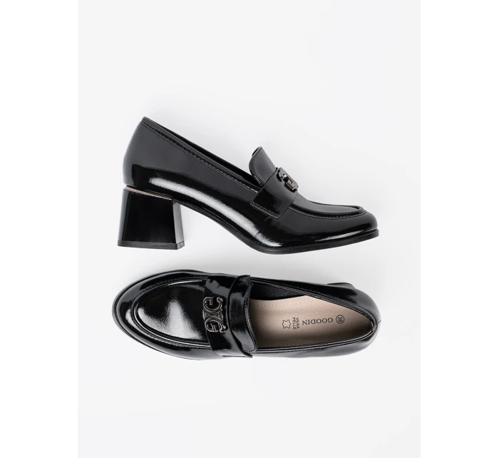 Pohodlné  polobotky dámské černé na širokém podpatku