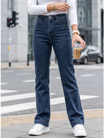 Jeansy damskie wide leg z wysokim stanem granatowe model 22319383 - FashionStreet Jeansy damskie wide leg z wysokim stanem granatowe model 22319383 - FashionStreet