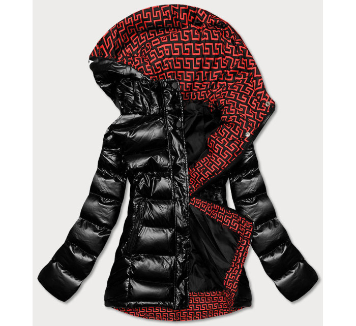 Černo/červená dámská prošívaná bunda s kapucí (XW817X)