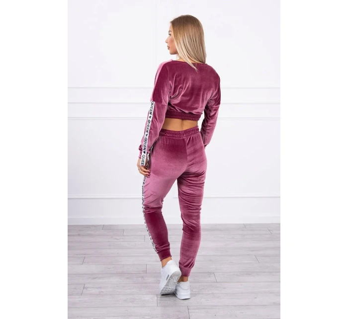 Velurová souprava s nápisem Queen tmavě růžová Velurová souprava s nápisem Queen tmavě růžová