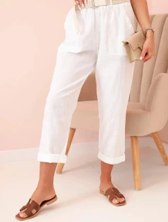 Dámské model 21219995 kalhoty s bavlnou a páskem bílé - K-Fashion