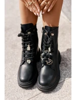 Ekokožené Boty Worker Dámské S Připínáky Černé Rianael Ekokožené Boty Worker Dámské S Připínáky Černé Rianael