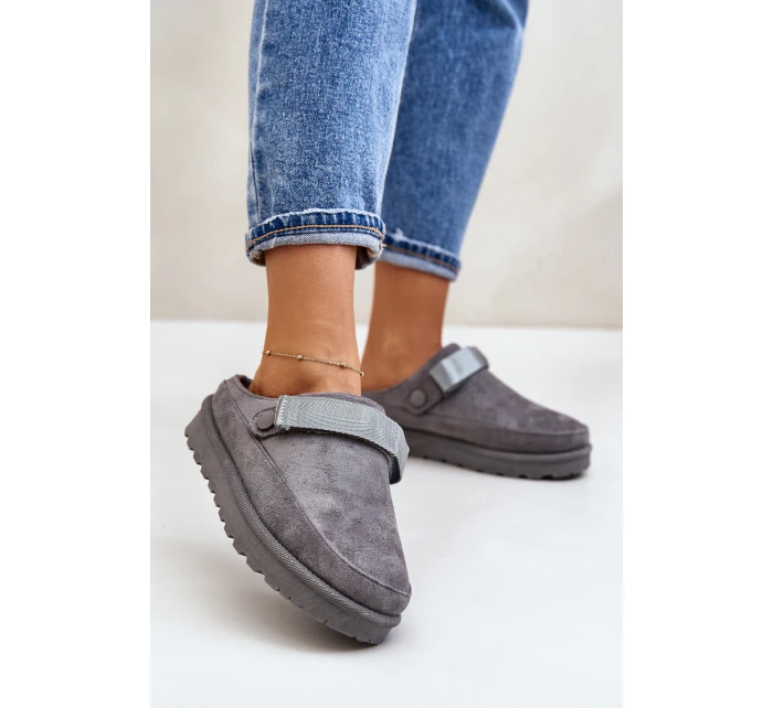 Dámské Teplé Pantofle S Kožešinou Na Platformě Šedé Azida Dámské Teplé Pantofle S Kožešinou Na Platformě Šedé Azida