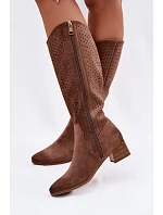 Dámské perforované kozačky na nízkém podpatku Vinceza 58637 světle hnědé