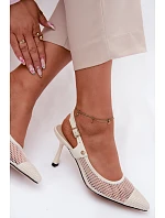 Kožené Síťované Sandály Lodičky Dámské Na Podpatku Maciejka K7507-22 Světle Béžové