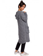BK033 Pletený plisovaný svetr s kapucí - ecru