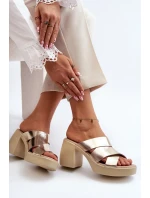 Zazoo Kožené pantofle na bloku, zlaté Zazoo Kožené pantofle na bloku, zlaté