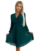 ISABELLE - Zelené dámské plisované šifonové šaty s výstřihem 313-14