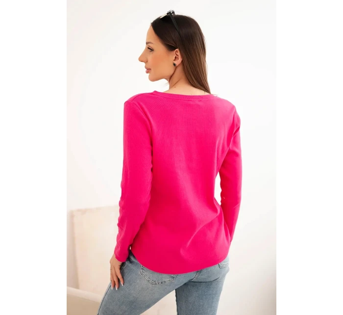 Dámská bavlněná blůza s dlouhým rukávem a knoflíky u výstřihu fuchsie