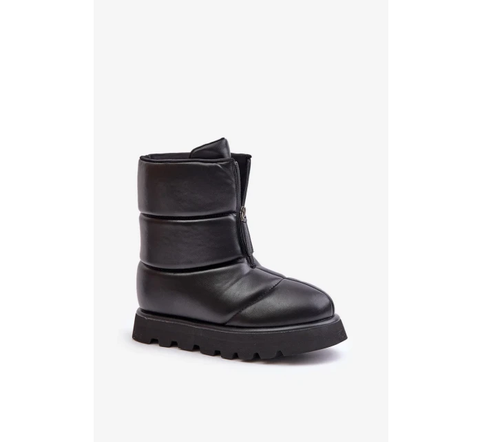 Sněhule Na Platformě S Zipem Eko Kožené Černé Resisia