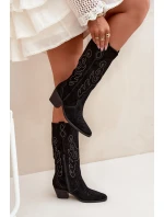 Semišové dámské kovbojky na podpatku Karira – černé Semišové dámské kovbojky na podpatku Karira – černé